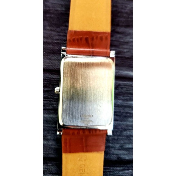 *RARE NOS Seiko Men Tank Rectangular Blue Dial Leather band Dress Watch B… - Picture 7 of 9